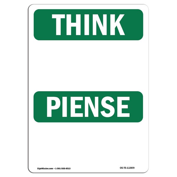 Signmission OSHA THINK Sign, Blank Write-On Bilingual, 10in X 7in Decal, 10" W, 7" H, Landscape OS-TS-D-710-L-11809 - main